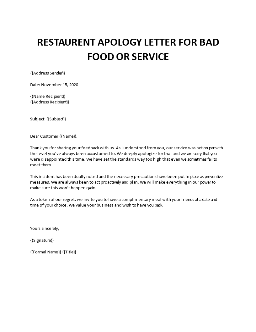 apology letter to unsatisfied customer