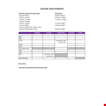 College schedule in MS Word example document template
