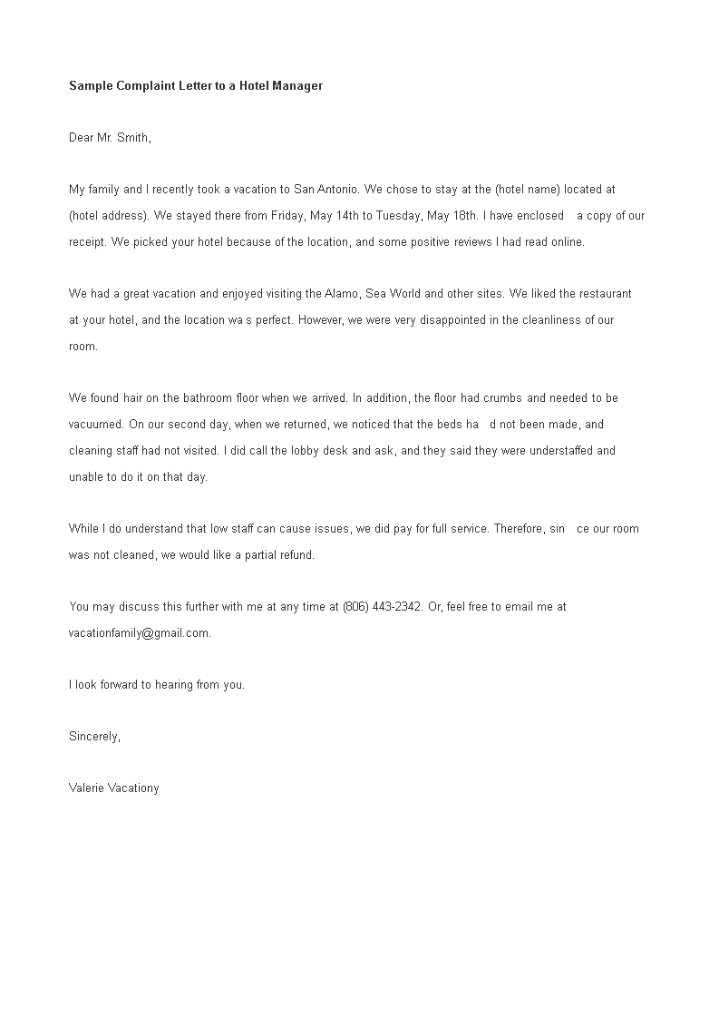 sample-complaint-letter-to-hotel-manager
