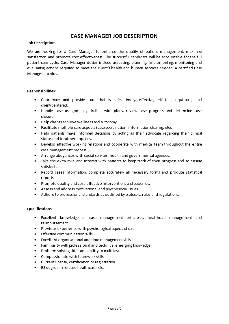 case manager job description Main Image case manager job description