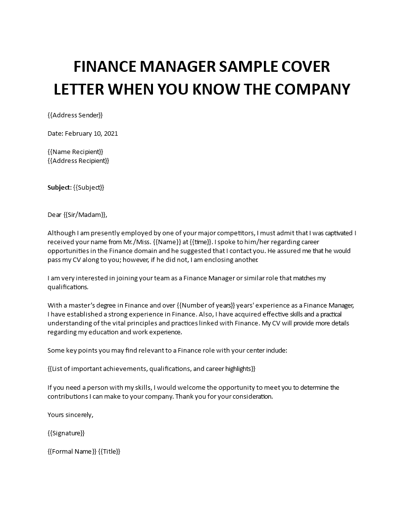 cover letter examples financial manager