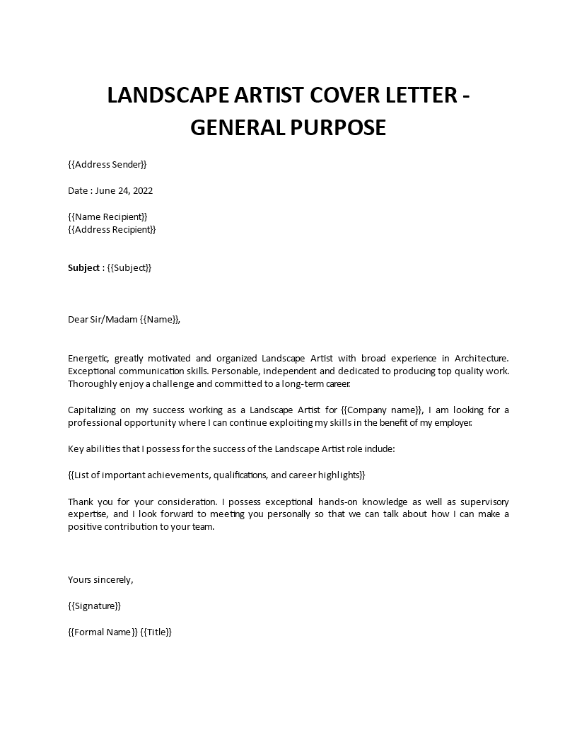 landscape artist cover letter