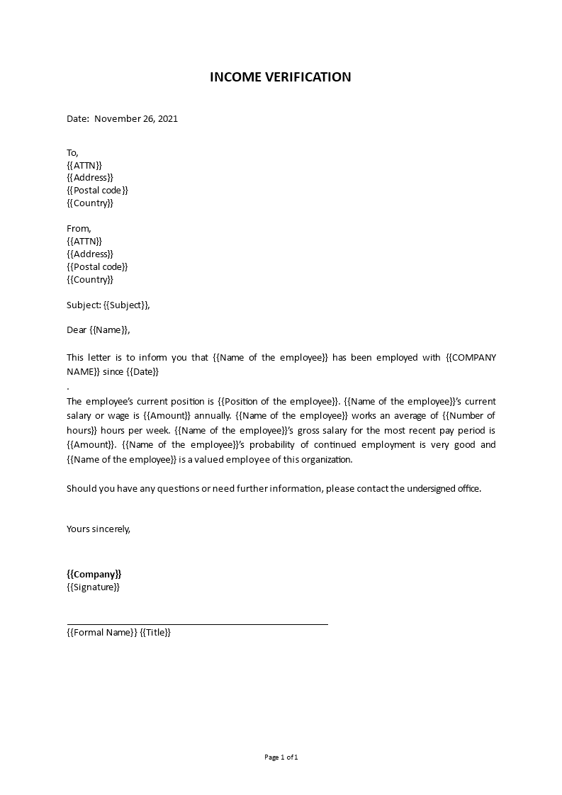 income verification letter