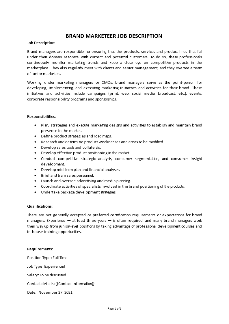 brand marketer job description Main Image brand marketer job description