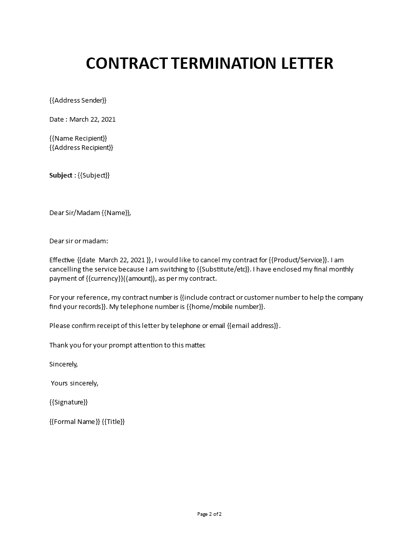 Contract Termination Letter