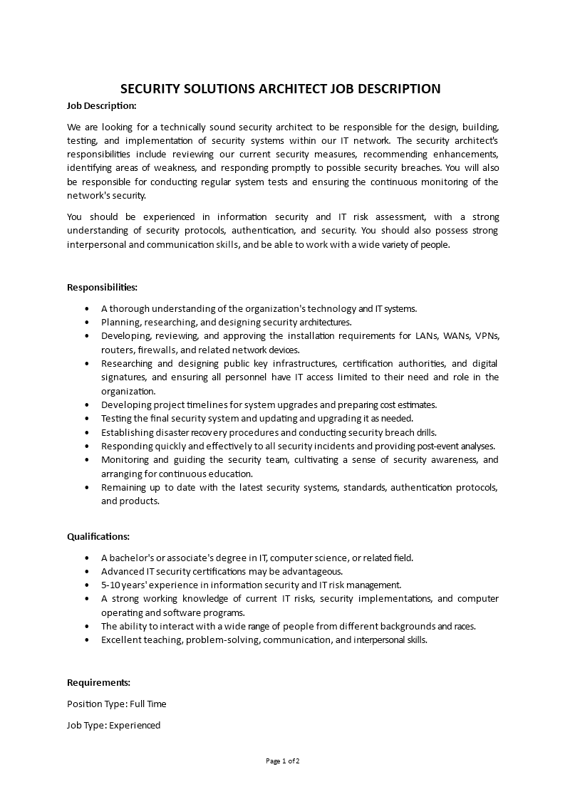 security solutions architect job description Main Image security solutions architect job description
