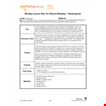 Kindergarten English Lesson Plan for Teachers: Reading Activities for Students example document template