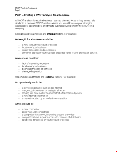 Swot Analysis Assignment Template Word