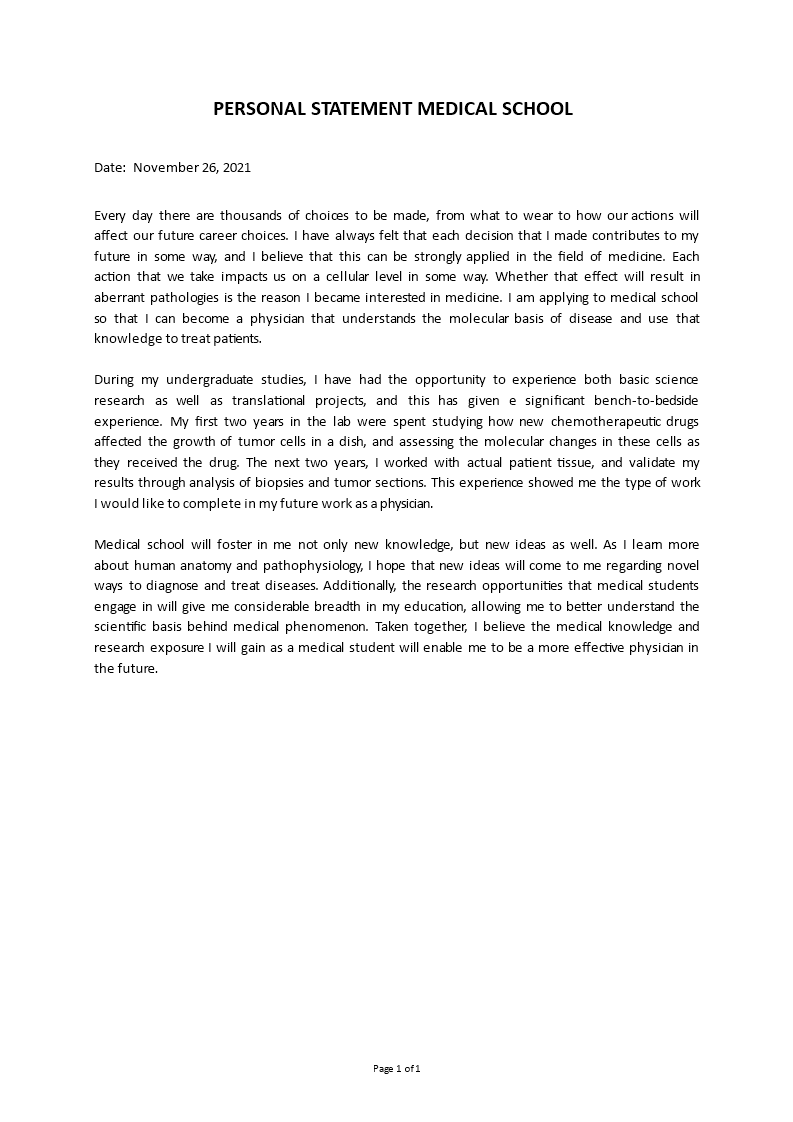 personal statement medical school