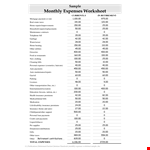 Monthly Household Expense Sheet example document template