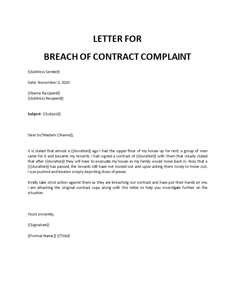 Breach of contract letter before action