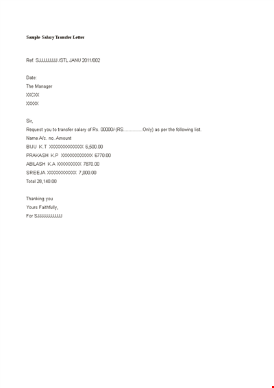 Salary Transfer Letter Template