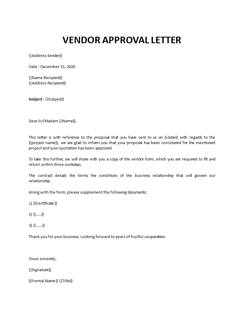 vendor approval letter