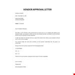 Vendor Approval Letter example document template 