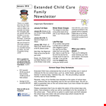 School Newsletter Template for Extended Child Care Families example document template 