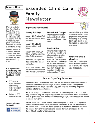 School Newsletter Template for Extended Child Care Families