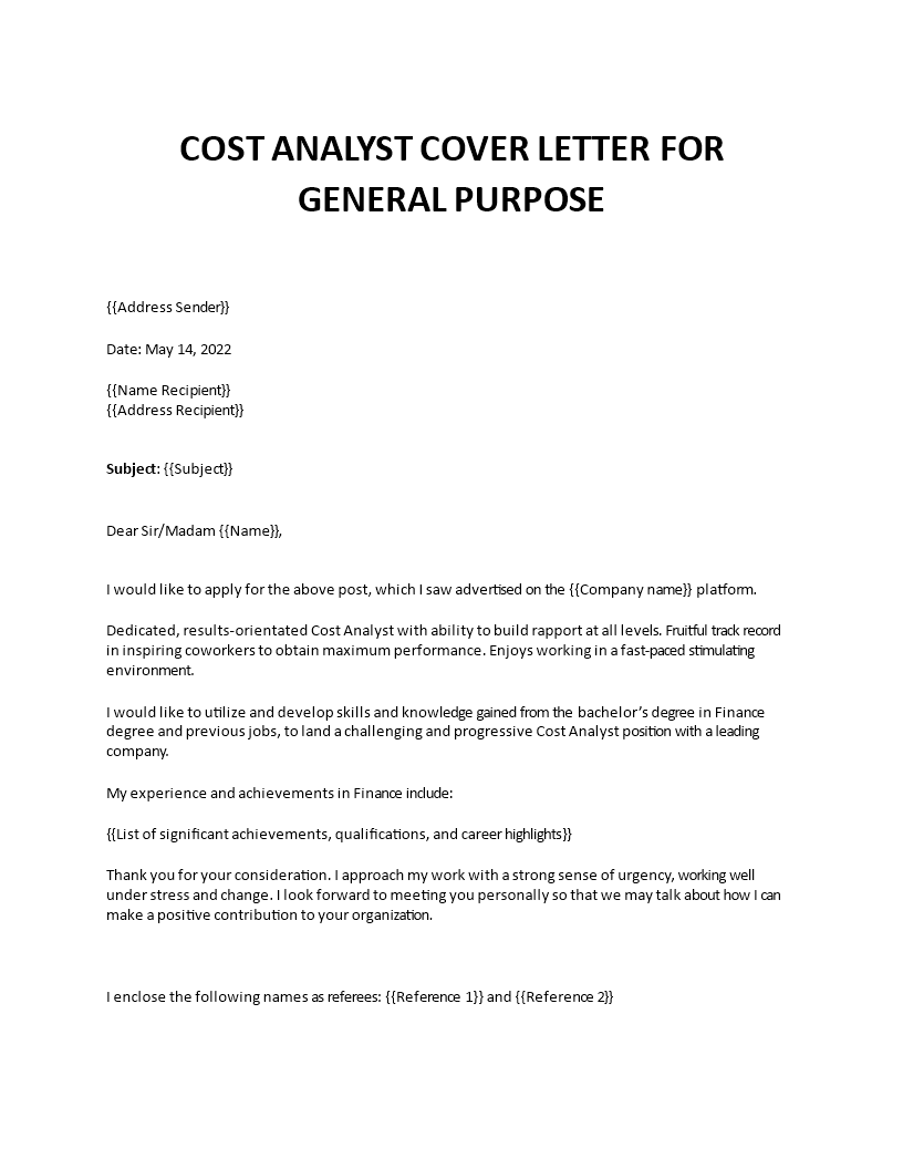 cost analyst application letter Main Image cost analyst application letter template