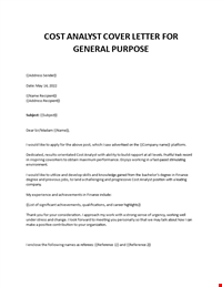 Cost Analyst application letter