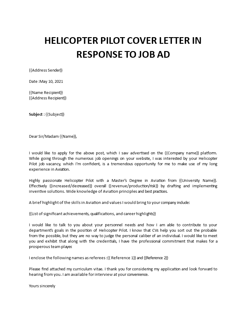 cover letter examples pilot