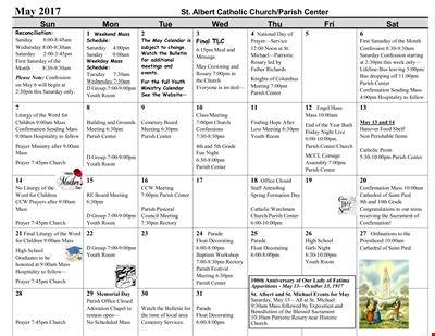 Sample Publisher Calendar for Parish Community Center