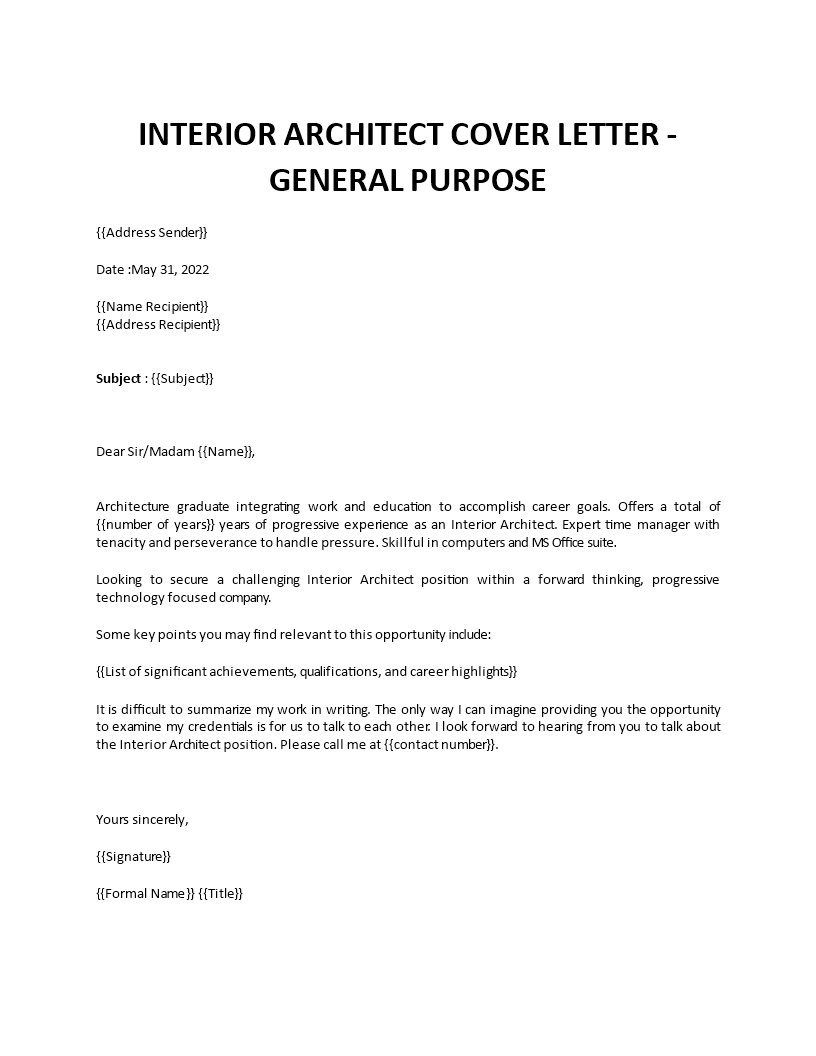 interior architect cover letter
