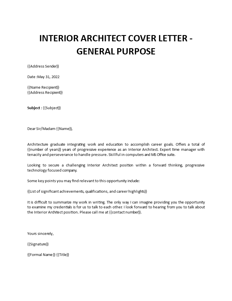 interior architect cover letter Main Image interior architect cover letter template