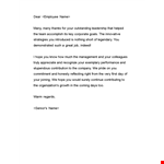 Outstanding Leadership – Thanks for Your Help | Recognition Letter example document template