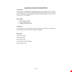 Language Specialist Job Description example document template