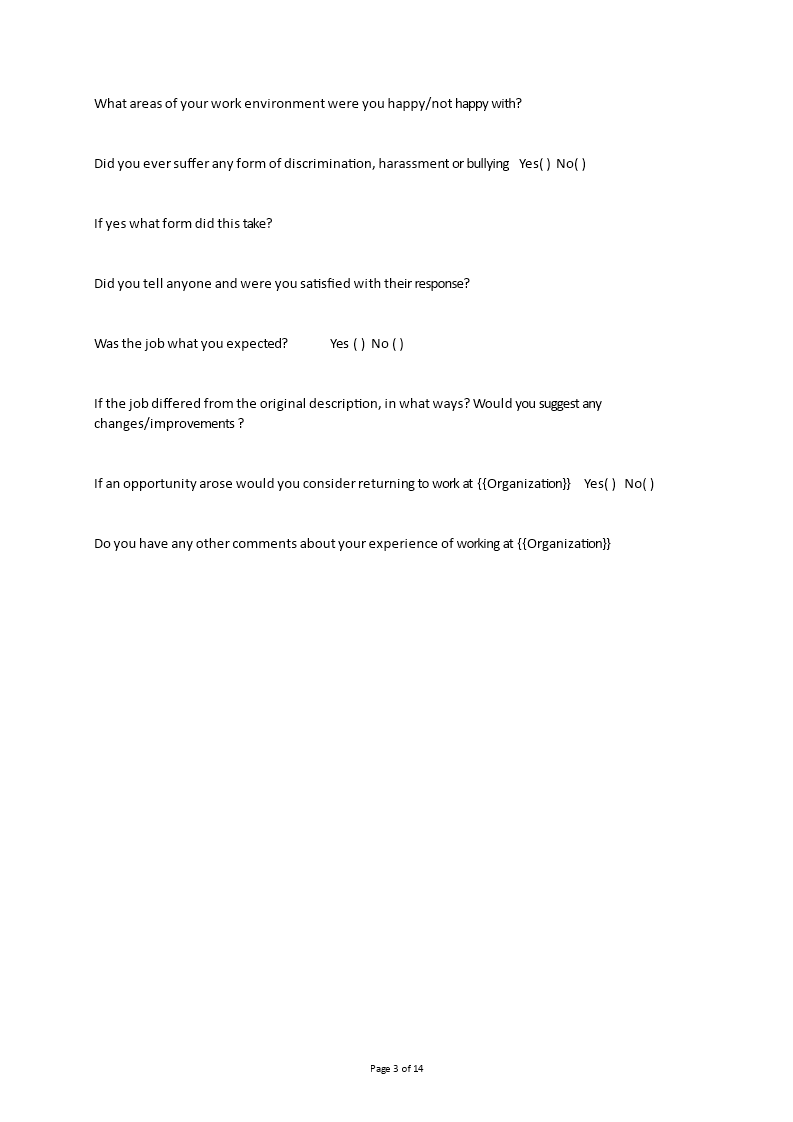 exit interview template sample
