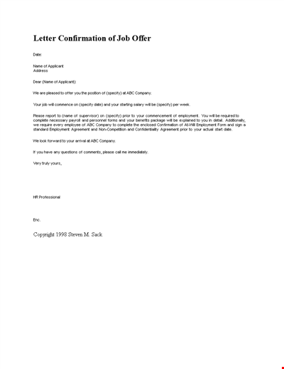 Letter Confirmation Of Job Offer In Doc