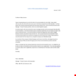 Recommendation Letter From Manager Template example document template