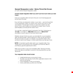 Resignation Letter: Notice period not known | Professional Template example document template