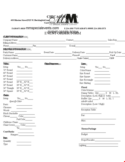 Order Form Template for Printable Events | Round, Colorful Plates