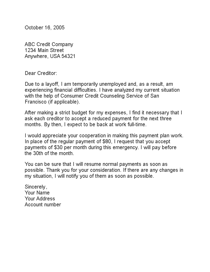 Hardship Letter Template for Payment and Credit: Addressing your