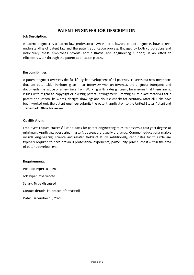 patent engineer job description