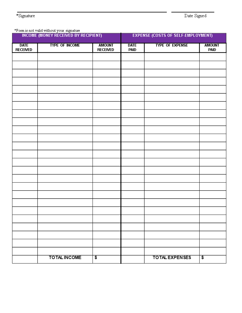 bookkeeping template for self employed