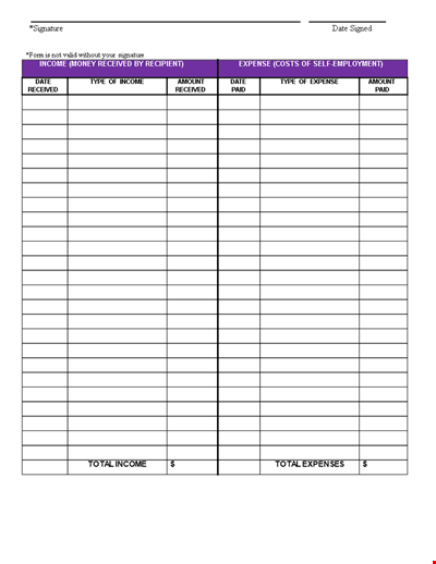Bookkeeping template for self employed