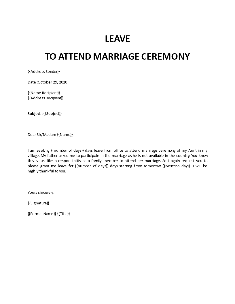 leave application for marriage ceremony