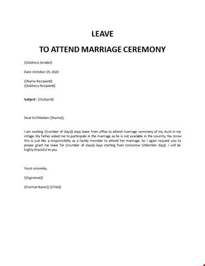Leave application for marriage ceremony