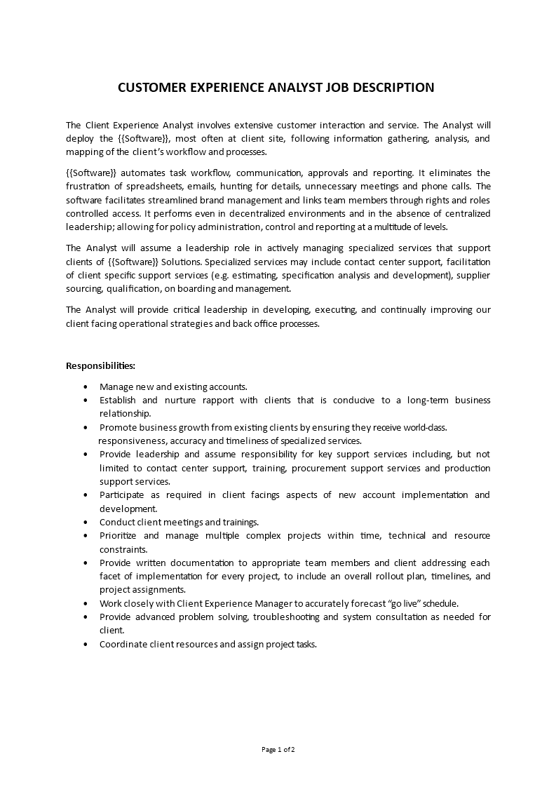 client experience analyst  job description template