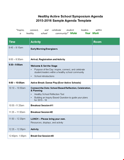 School Symposium Agenda: Promoting Healthy Activities for Students