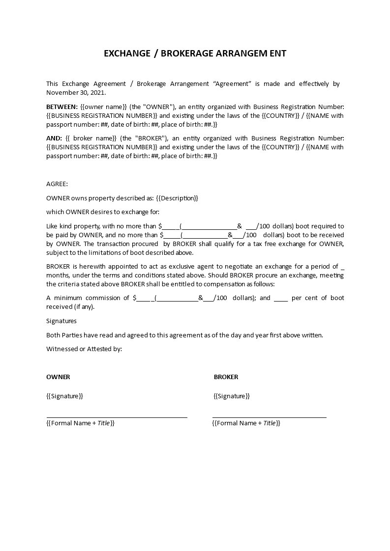 exchange brokerage agreement example