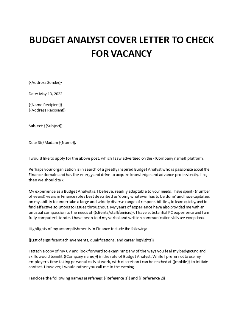 budget analyst application letter