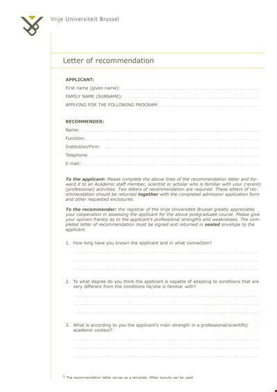 University Letter Of Recommendation