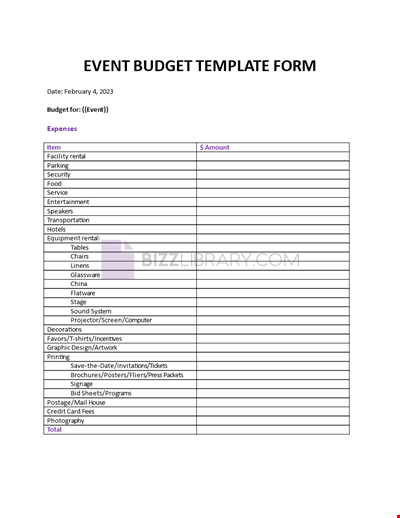 Event Budget Template Form