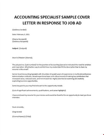 Experienced Accounting cover letter example