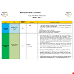 Kindergarten Math Lesson Plan example document template