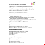 Child Caregiver Job Description and Responsibilities for Caring for Children with Knowledge example document template