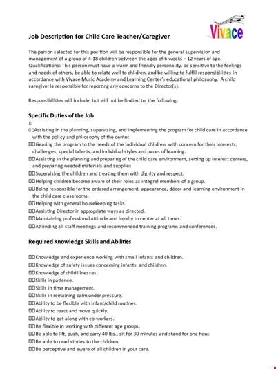 Child Caregiver Job Description and Responsibilities for Caring for Children with Knowledge