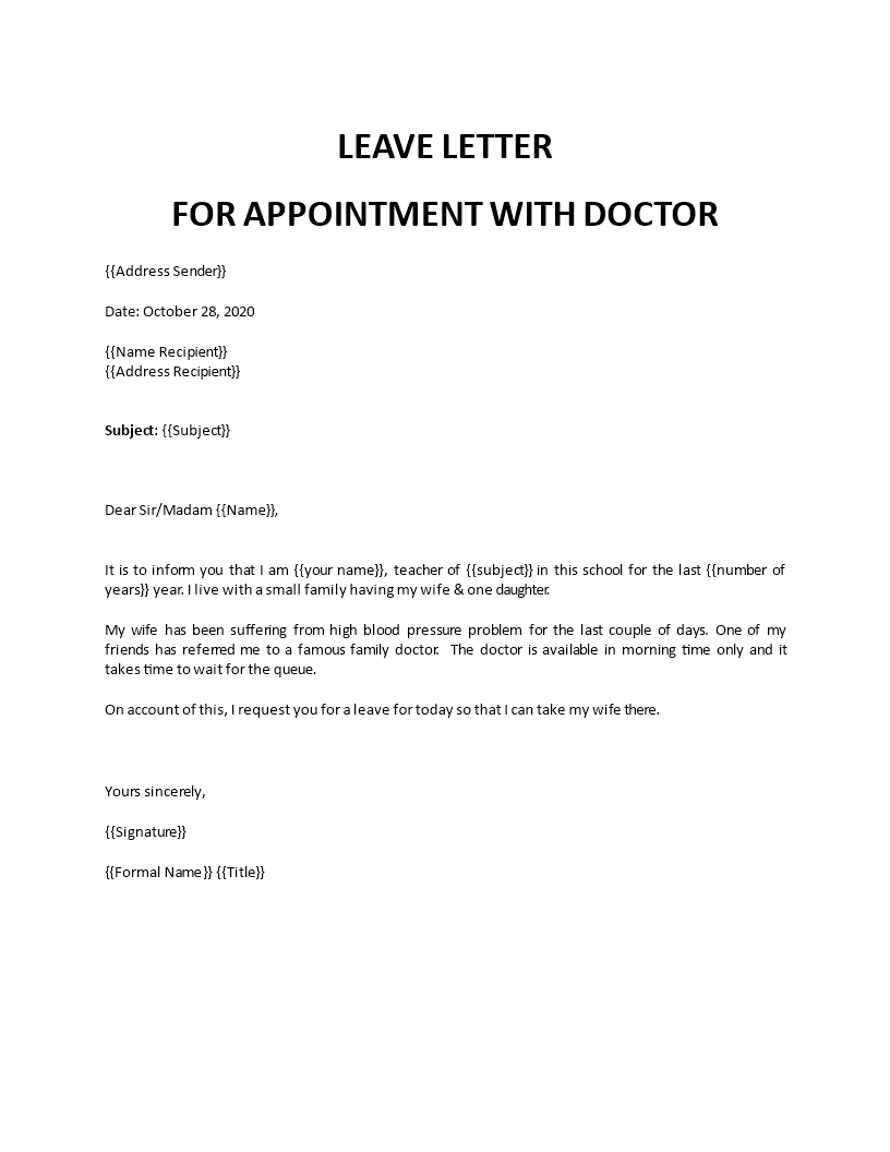 School leave Letter teacher doctor appointment